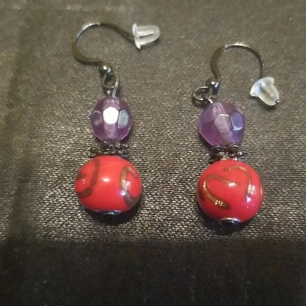 Vintage Red and Purple Earrings
